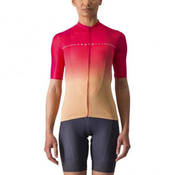 Maillot Castelli Salita Manga Corta Rojo Hibisco Naranja Mujer - Talla S
