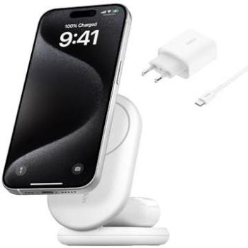 Cargador Inalámbrico Magnético 2 en 1 Belkin BOOST CHARGE Qi2 15W Blanco