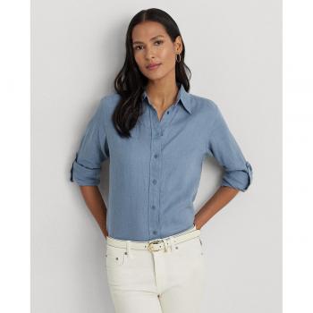Camisa KARRIE-LONG SLEEVE-SHIRT de lino lisa para mujer