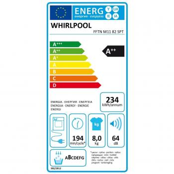 Secadora Whirlpool FFTN M11 82 SPT de Condensación con Bomba de Calor, Carga Frontal, 8 Kg, Clase Energética A++, Tecnología 6th SENSE, Color Blanco