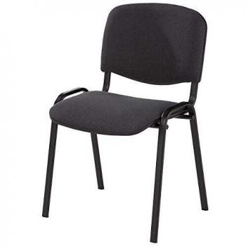 Silla Apilable para Visitas con Respaldo Acolchado, Estructura Negra y Tapizado en Antracita (Pack de 2)