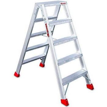 Faraone - Escalera de Tijera NDS 05 - Escalera 5+5 peldaños - 125x54x16cm - Escalera de Doble Subida - Peldaño Ancho - Escalera de Aluminio - Máxima seguridad - Fácil Transporte