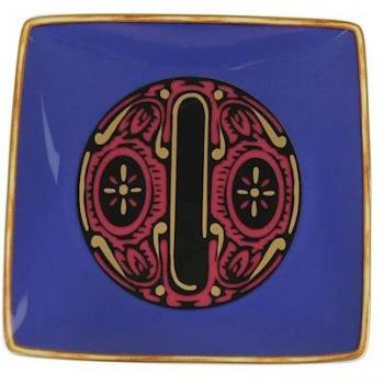 Bandeja cuadrada plana de porcelana Versace Holiday Alphabet letra O 12 cm azul y oro
