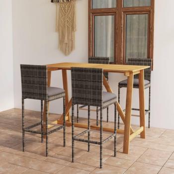 5 Piece Grey Garden Bar Set with Cushions
