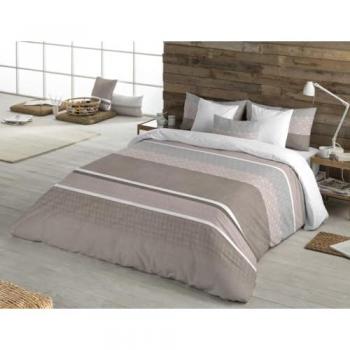Funda Nórdica Tuscany Marrón 220x220 cm, 100% Algodón, Cierre con Botones y Corchetes para Cama de 135 cm