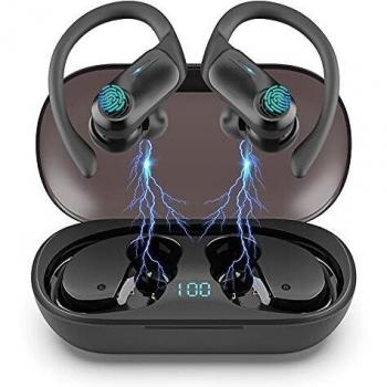 Auriculares Inalambricos Deportivos, Hadisala Auriculares Bluetooth 5.1 Sport, Cascos Inalambricos Deporte con Ganchos IPX7 Impermeable Estéreo Earbuds con Mic Pantalla LED, 48H para Running Viajes