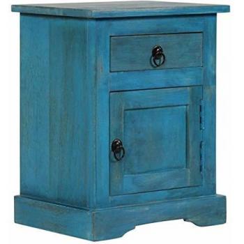 Blue Solid Mango Wood Bedside Table 40x30x50 cm