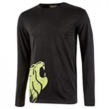 Camiseta de Manga Larga U-Power Alien 100% algodón, Corte Delgado, Cuello Acanalado, Impresión de Serigrafía 'Cabeza de León', Color Negro