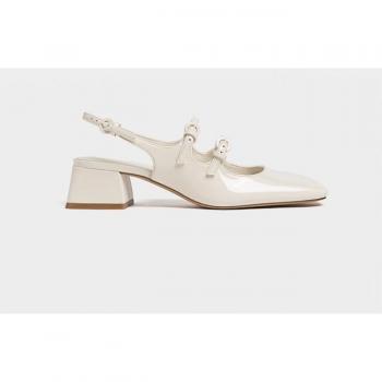 Stradivarius Heeled Slingback Mary Jane-style Shoes in Ecru