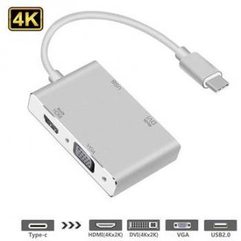 Cable Adaptador USB-C 4K a HDMI, VGA, DVI y USB 3.0 Multiusos