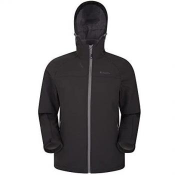 Mountain Warehouse Chaqueta Softshell Exodus para Hombre - Chaqueta Casual de diseño práctico, Impermeable, Dobladillo, Capucha y puños Ajustables Negro XXL