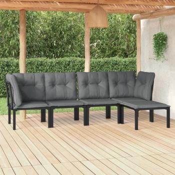 vidaXL 5 Piece Black and Grey Poly Rattan Garden Lounge Set