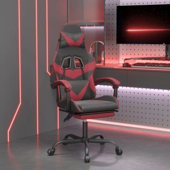 Silla Gaming Giratoria con Reposapiés Negra y Vino Similcuero