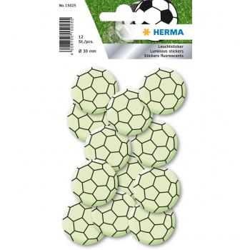 Pegatinas Brillantes de Fútbol Mini HERMA 15025, Ø 30 mm, 12 Piezas, Autoadhesivas y Reutilizables para Decoración Infantil