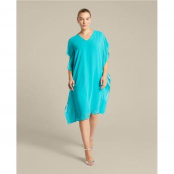 Vestido elegante con volantes en georgette y escote de pico