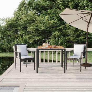 3 Piece Black Poly Rattan Garden Dining Set with Cushions