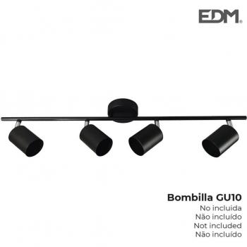 Regleta 4 Focos GU10 EDM Color Negro, Potencia Máxima 50W, Sin Bombillas, 50Hz, Dimensiones 70x9x152 cm