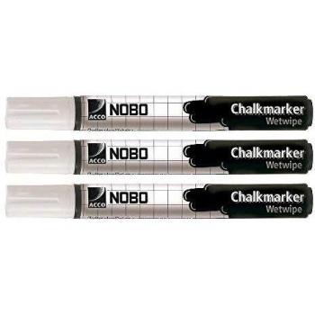 Rotuladores de Tiza Líquida Nobo Blancos, Pack de 3, Borrado Húmedo