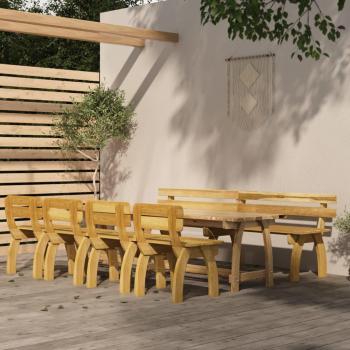 Juego de comedor de jardín 6 piezas en madera de pino impregnada