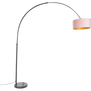 Lámpara de arco negra con pantalla de terciopelo rosa y detalles dorados 50cm - XXL