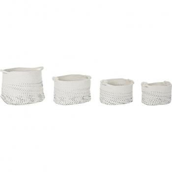 Juego de Cestas Boho Blanco y Negro 36 x 36 x 33 cm (4 Piezas)