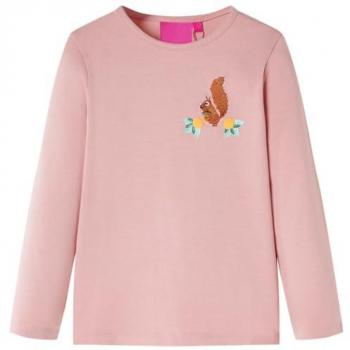Camiseta Infantil de Manga Larga Rosa Claro con Dibujo de Ardilla 128