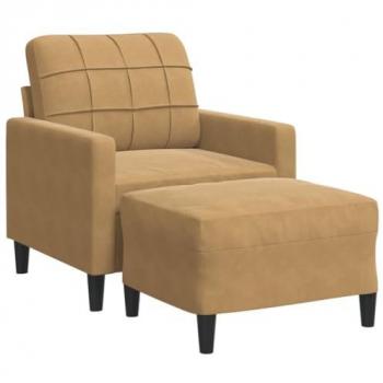 Sillón con taburete de terciopelo marrón 60 cm, sofá individual, sillón bañera, sillón club, sofá confort, sillón de TV, sofá de relax