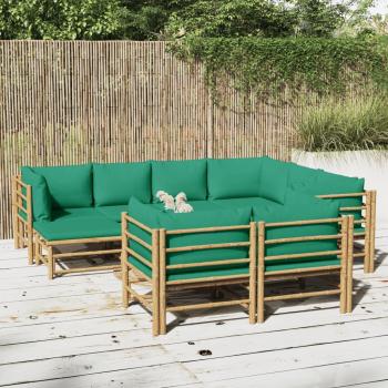 10-Piece Garden Lounge Set with Green Bamboo Cushions