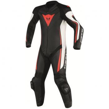 Dainese-ASSEN 1 PC PERF. Mono , Negro/Blanco/Rojo-Fluo, Talla 60