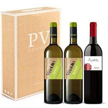Vino blanco Rias Baixas 100% Albariño Gallego cosecha 2020/ Vino tinto Rioja crianza 100% Tempranillo cosecha 2017. Estuche 3 botellas