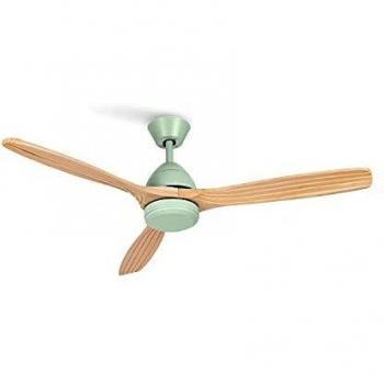 CREATE / WINDLIGHT CUP DC / Ventilador techo motor DC verde aspas madera natural / Silencioso, 2 alturas, temporizador