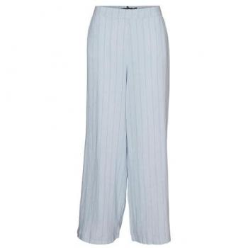 Vero Moda Women's Light Blue Pinstripe Wide Trousers with Pockets - Size 36/32