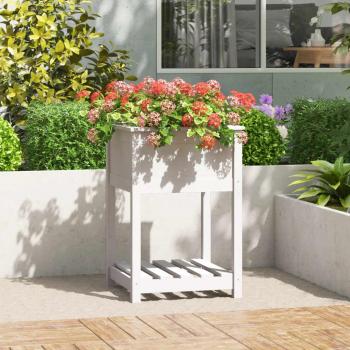 Jardinera con estante de madera maciza de pino blanco 54x54x81 cm