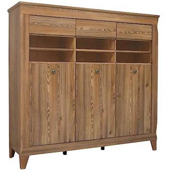 Vitrina baja 3 puertas estratificada marrón y beige con diseño de raya madera
