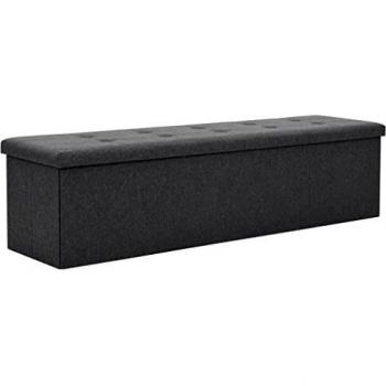 Banco de Almacenaje Plegable en Lino Sintético 150x38x38 cm Gris Oscuro