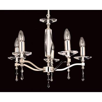 Araña Toulon de Nickel 5 bombillas 35cm con brazos de cristal óptico y detalles en strass