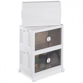 3 Cajas de Almacenaje Apilables 50L con Tapa y Puerta Frontal para Ropa y Juguetes, Plástico Blanco - Relaxdays
