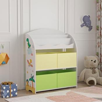 Estantería Infantil Orust con Motivo Dinosaurio Verde/Amarillo 98x83x30 cm