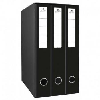 Mariola Box Modulo De 3 Archivadores Con Rado 2 Anillas 40mm - Tamaño 35x26x17cm - Carton Forrado - Color Negro