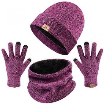 Tuopuda® Gorro Bufanda Guantes Set de Invierno para Hombre y Mujer Gorro de punto Bufandas Caliente Guantes de Pantalla Táctil
