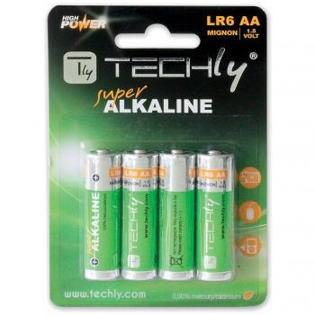 Baterías Alcalinas AA 1,5V Techly - Paquete de 4 Piezas LR06