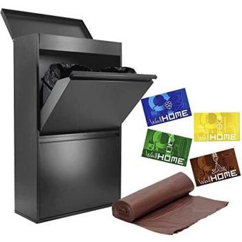 Sistema de organización de Basura y Reciclaje de Acero de 4 Cubos y Bandeja Superior Multiusos, Gris, CON Set de 4 etiquetas magnéticas full-color, Y Paquete 20 bolsas de basura 20L, con autocierre