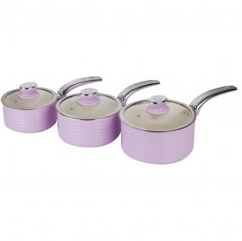 Juego de Cazos Retro Swan 3 Piezas Rosa - Aluminio Prensado, Antiadherente Cerámico, Apta para Inducción y Todas las Cocinas