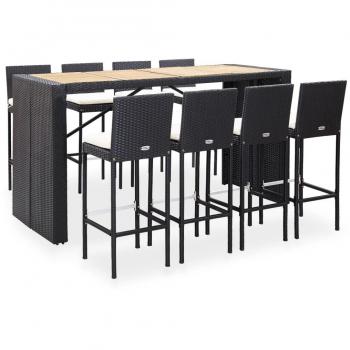 9 Piece Outdoor Bar Set Poly Rattan and Acacia Wood Black