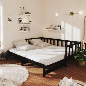Sofá Cama Doble Extraíble de Madera Maciza de Pino Negro 2x(90x200) cm