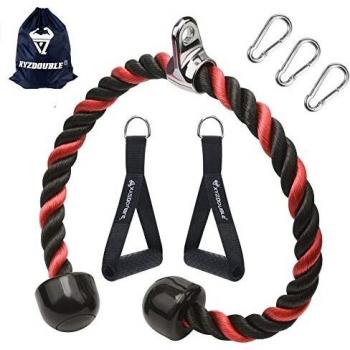 XYZDOUBLE Cuerda Tríceps Rojo 70CM Tricep Rope Cable Pull Down Cuerda Equipo Nylon - Dorsal, Biceps, Triceps, Gimnasio o Hogar con Mango de Resistencia para Ejercicios