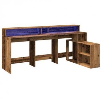 Escritorio con LED madera ingeniería envejecida 200x104x91 cm