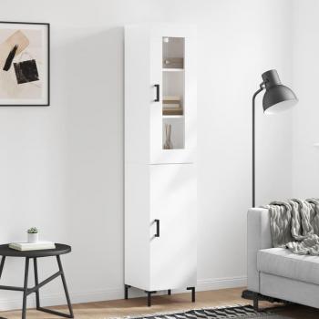 Aparador alto de madera contrachapada blanco brillo 34,5x34x180 cm
