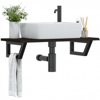Estante de lavabo de pared de acero y madera maciza de roble