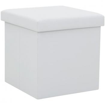 Taburete plegable con contenedor blanco en cuero sintético